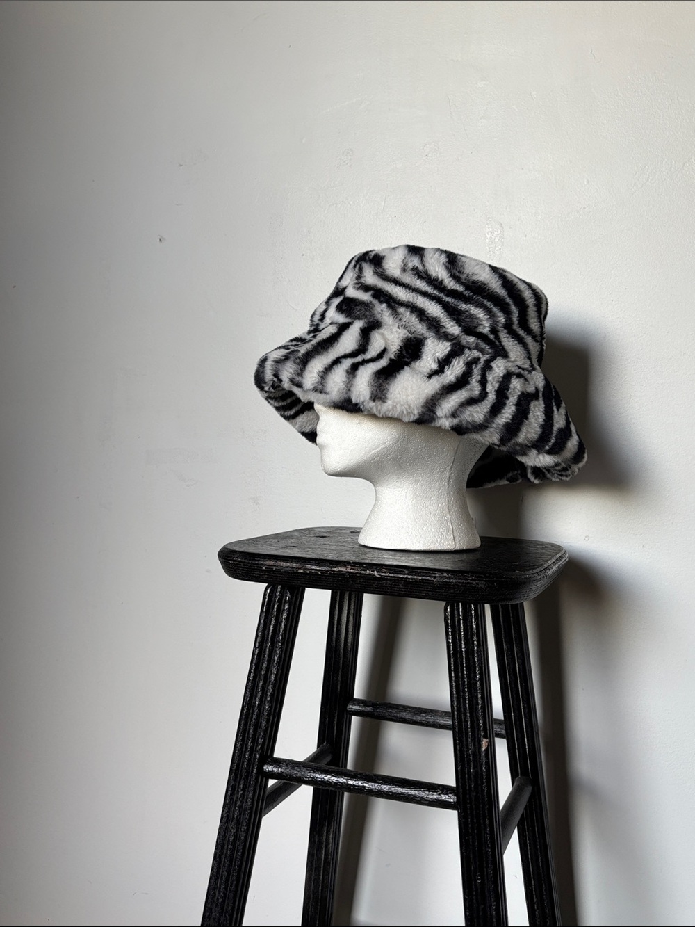 Urban Outfitters Zebra Bucket Hat - Black & White Faux Fur